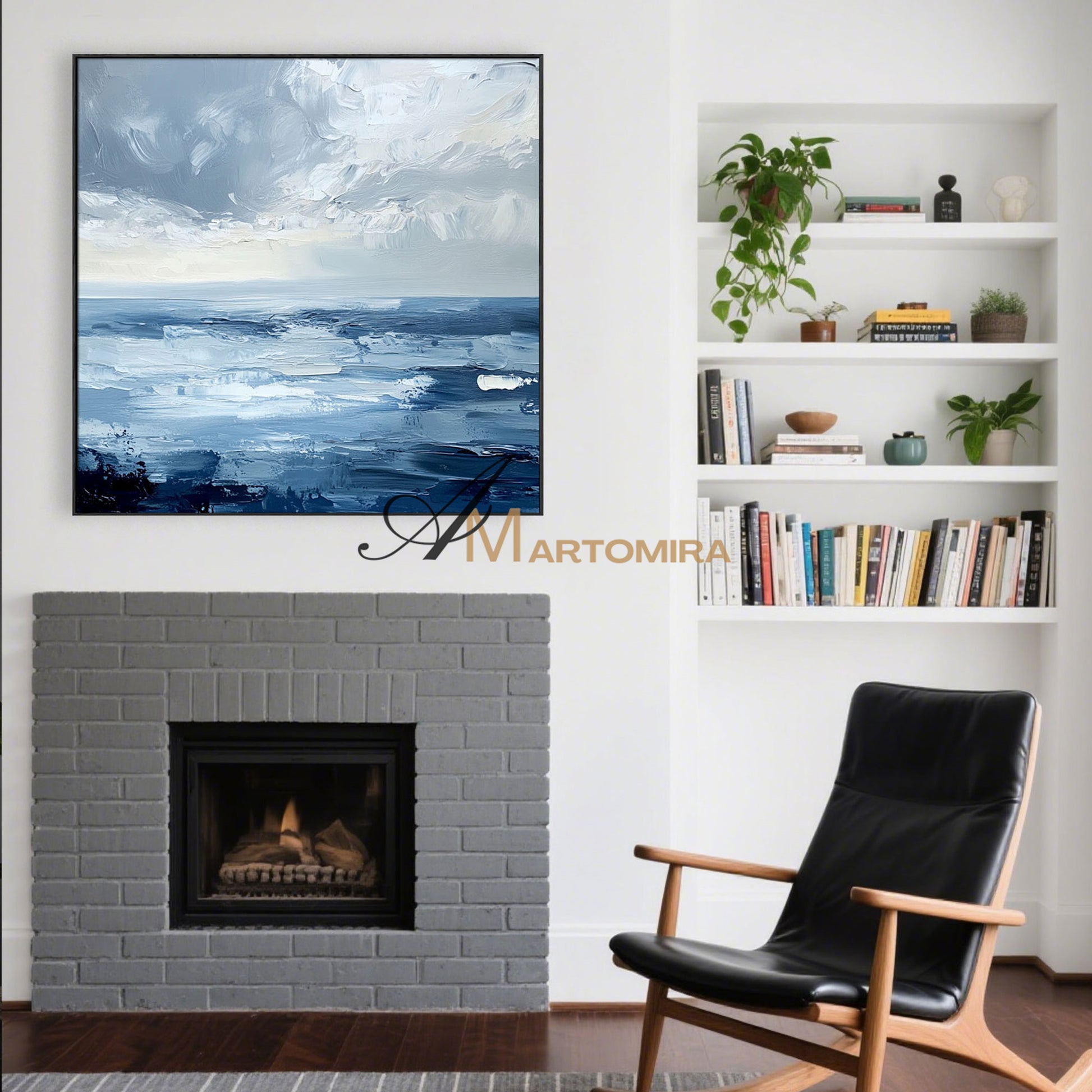 Blue Ocean Paintings | Abstract Paintings Of Waves | Blue White Abstract Painting | Canvas Wall Decor #POS081