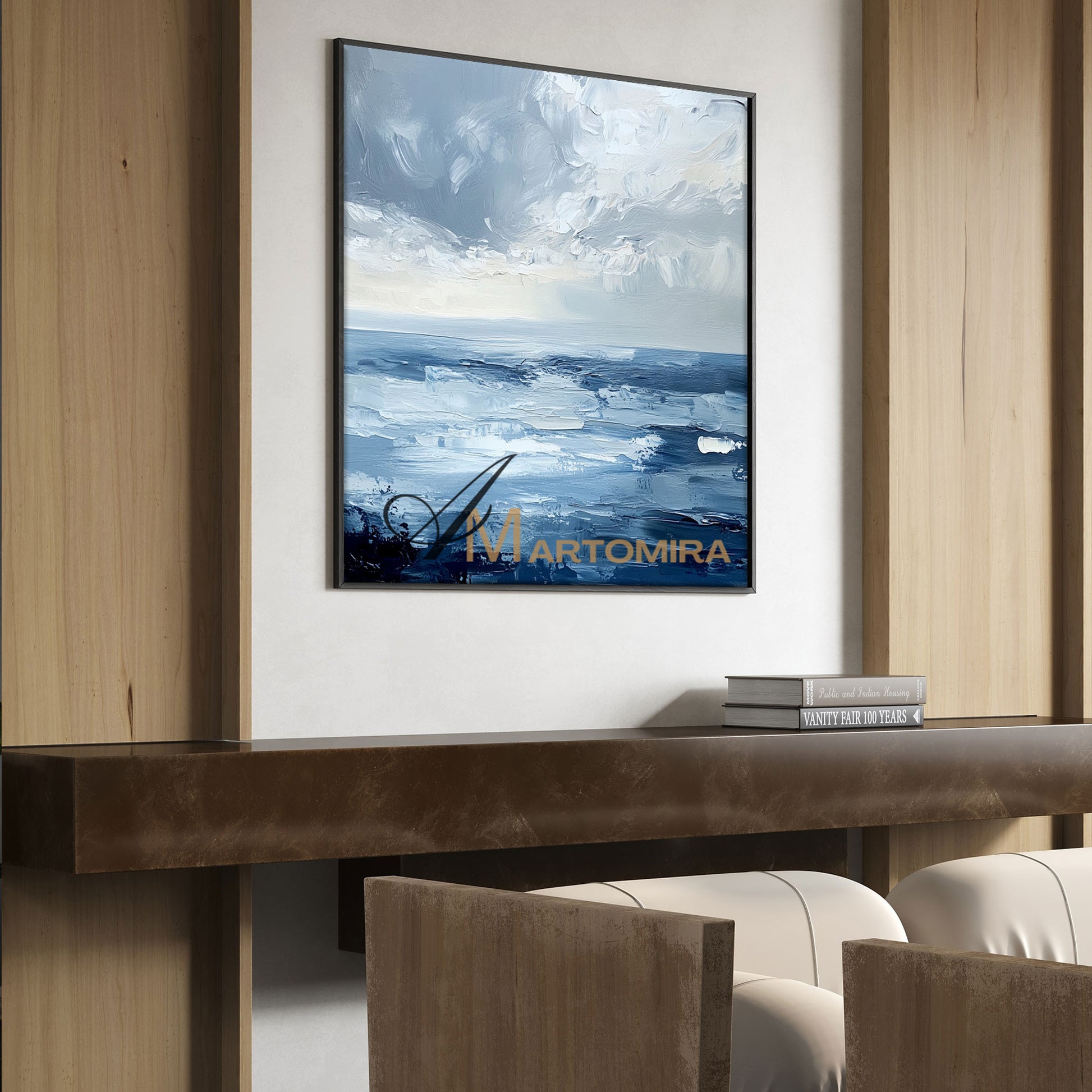 Blue Ocean Paintings | Abstract Paintings Of Waves | Blue White Abstract Painting | Canvas Wall Decor #POS081