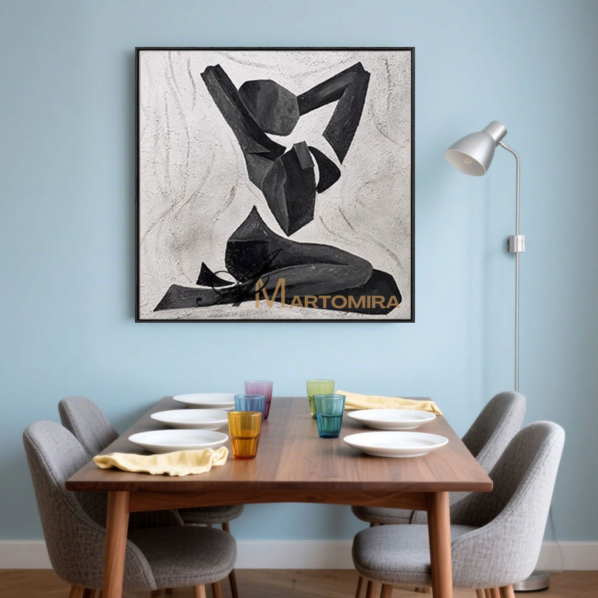 Abstract Wall Art | Black And White Canvas Art | Woman Art Black And White | Abstract Geometric Art #MF031