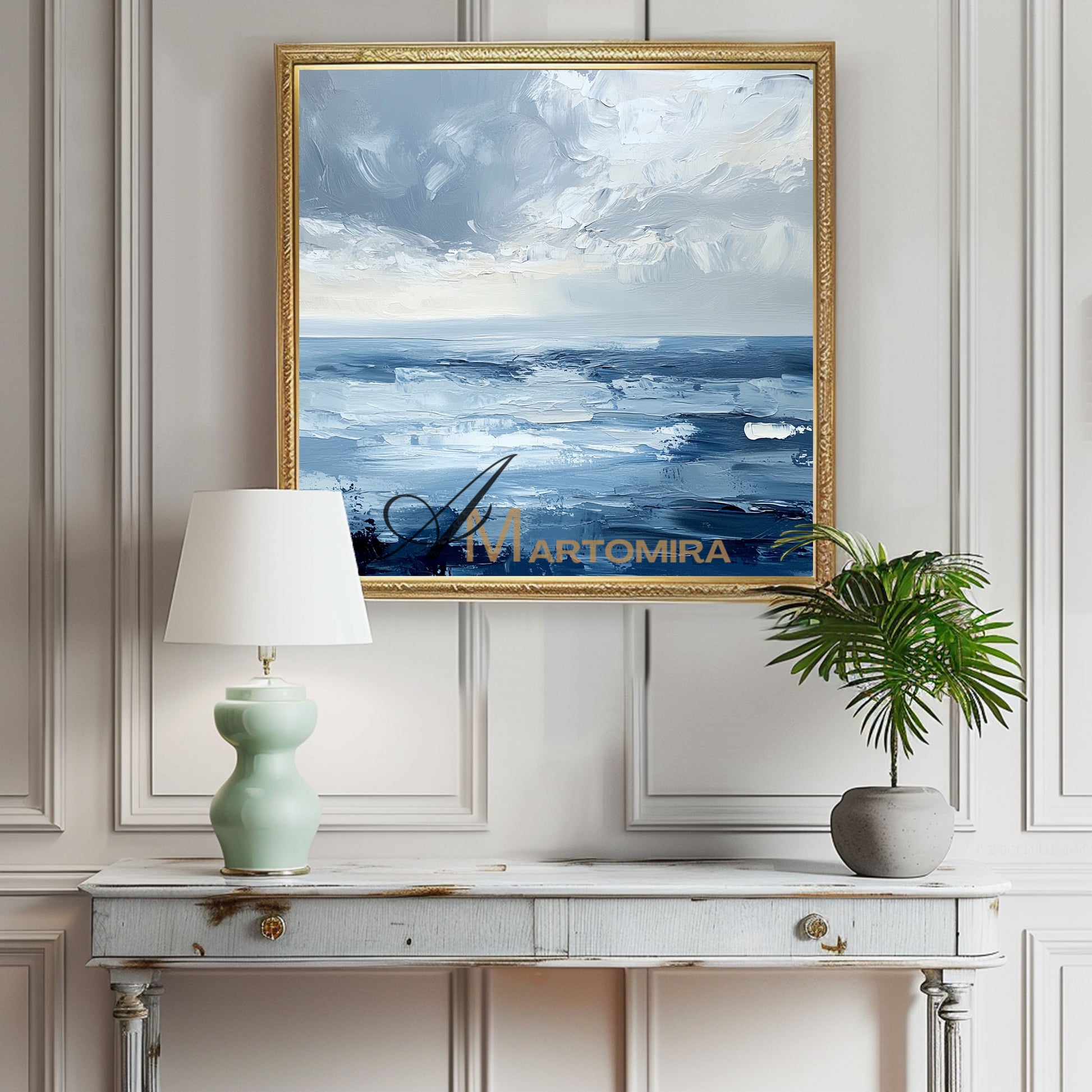 Blue Ocean Paintings | Abstract Paintings Of Waves | Blue White Abstract Painting | Canvas Wall Decor #POS081