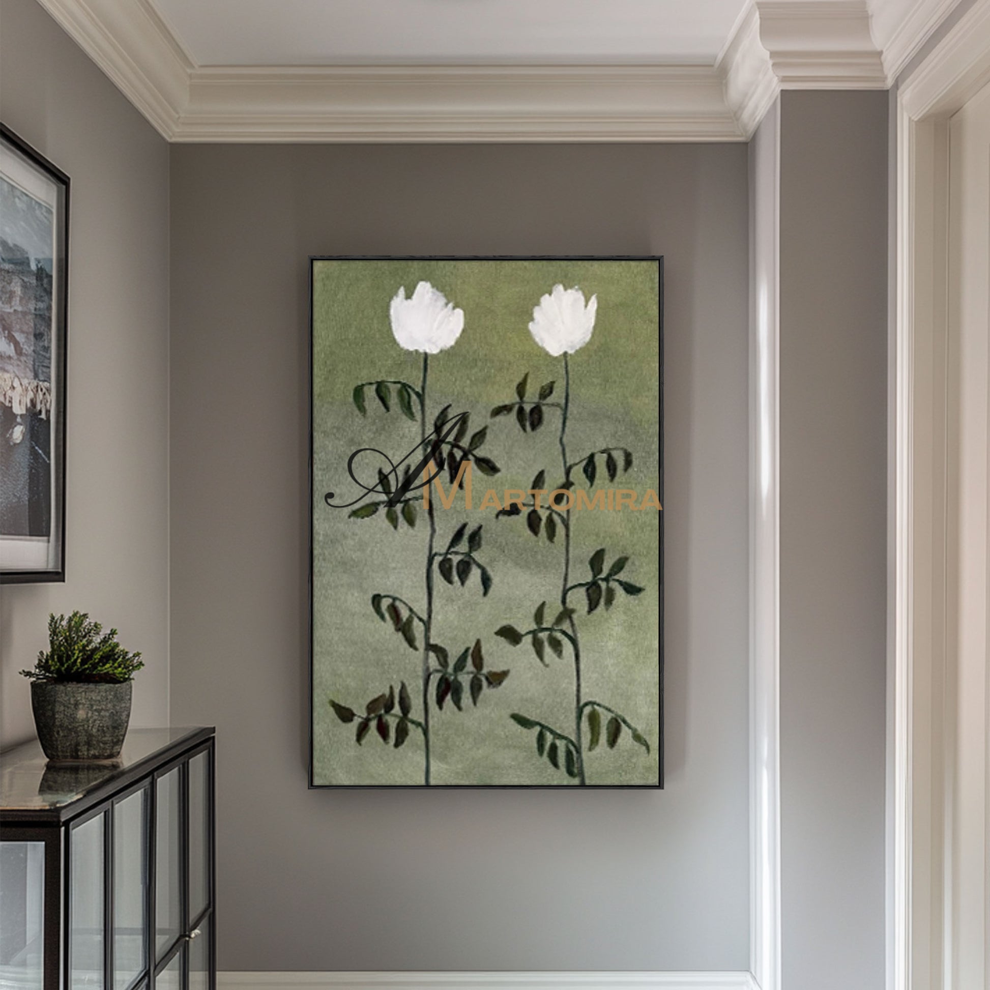 Flower Canvas Painting | Green Wall Art | Flower Paintings On Canvas | Acrylic Paint #MF032