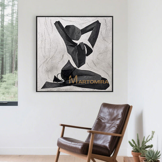 Abstract Wall Art | Black And White Canvas Art | Woman Art Black And White | Abstract Geometric Art #MF031