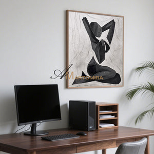 Abstract Wall Art | Black And White Canvas Art | Woman Art Black And White | Abstract Geometric Art #MF031