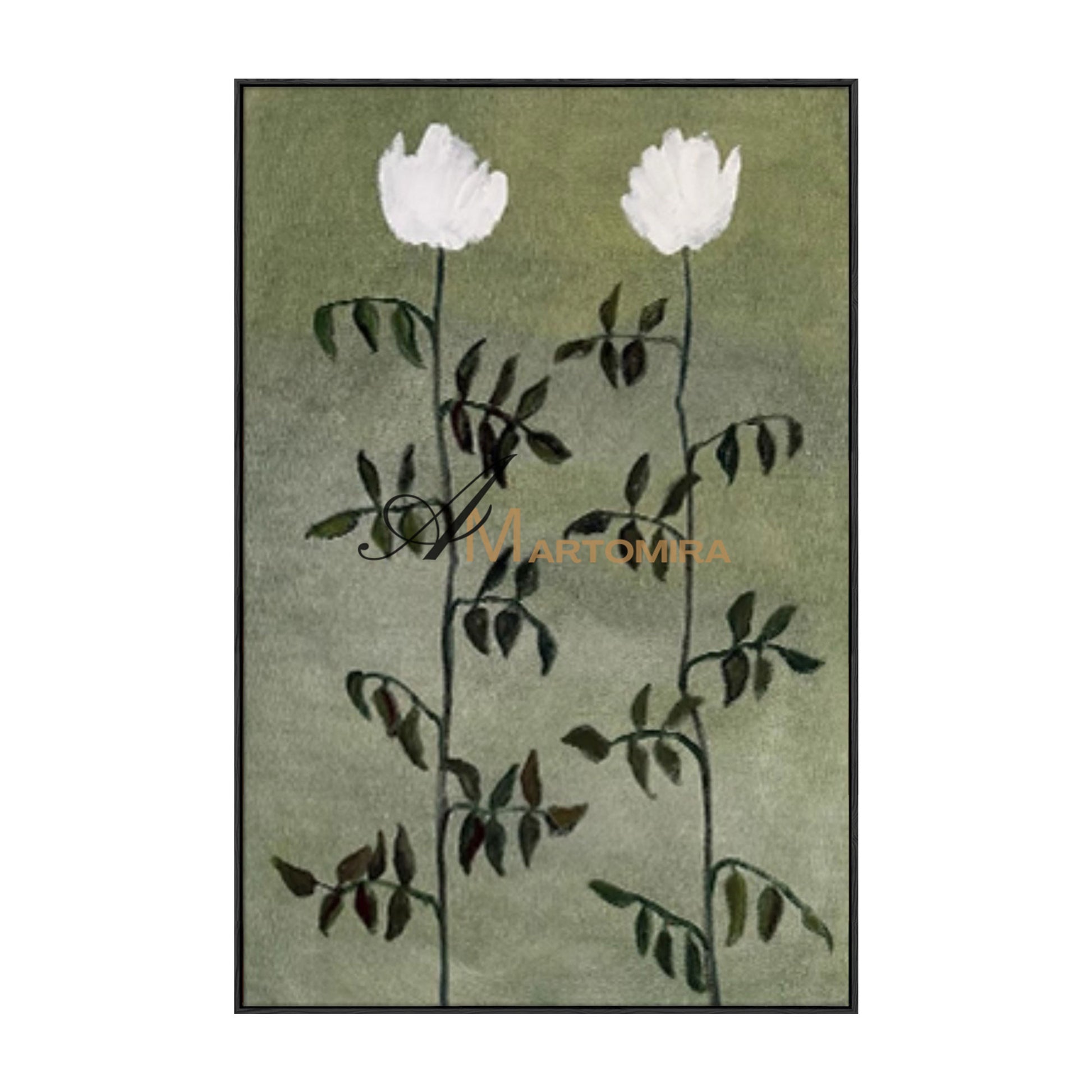 Flower Canvas Painting | Green Wall Art | Flower Paintings On Canvas | Acrylic Paint #MF032