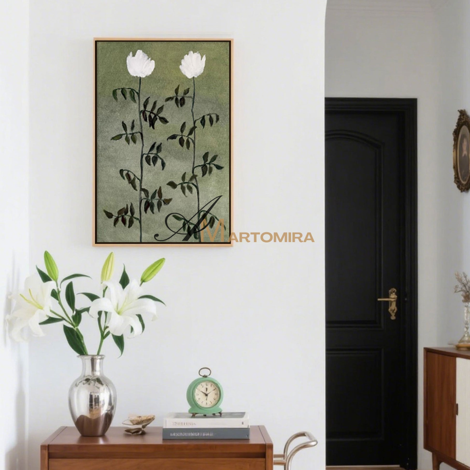 Flower Canvas Painting | Green Wall Art | Flower Paintings On Canvas | Acrylic Paint #MF032