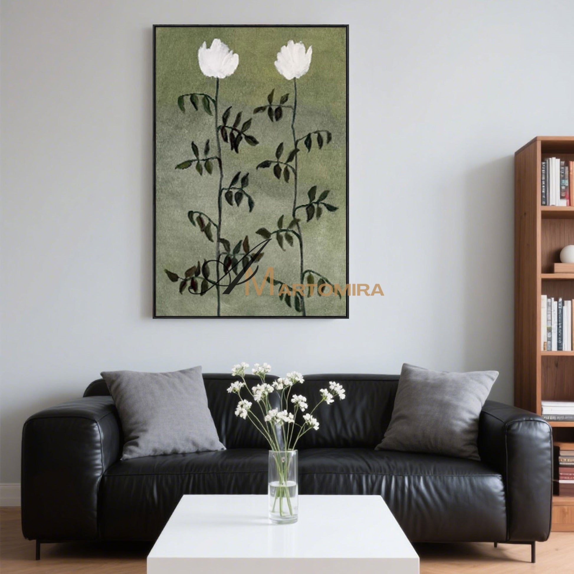 Flower Canvas Painting | Green Wall Art | Flower Paintings On Canvas | Acrylic Paint #MF032