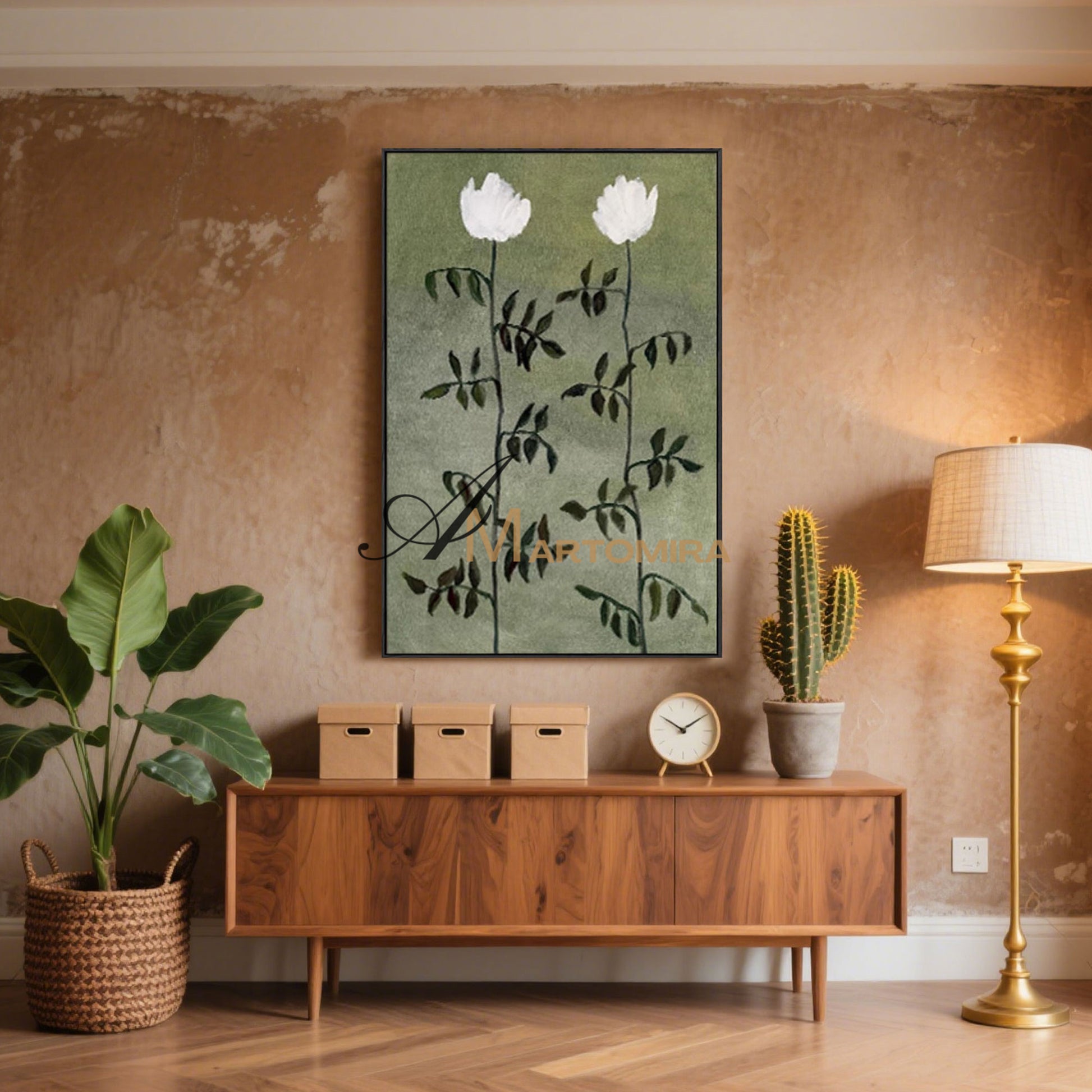 Flower Canvas Painting | Green Wall Art | Flower Paintings On Canvas | Acrylic Paint #MF032