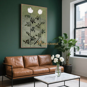 Flower Canvas Painting | Green Wall Art | Flower Paintings On Canvas | Acrylic Paint #MF032