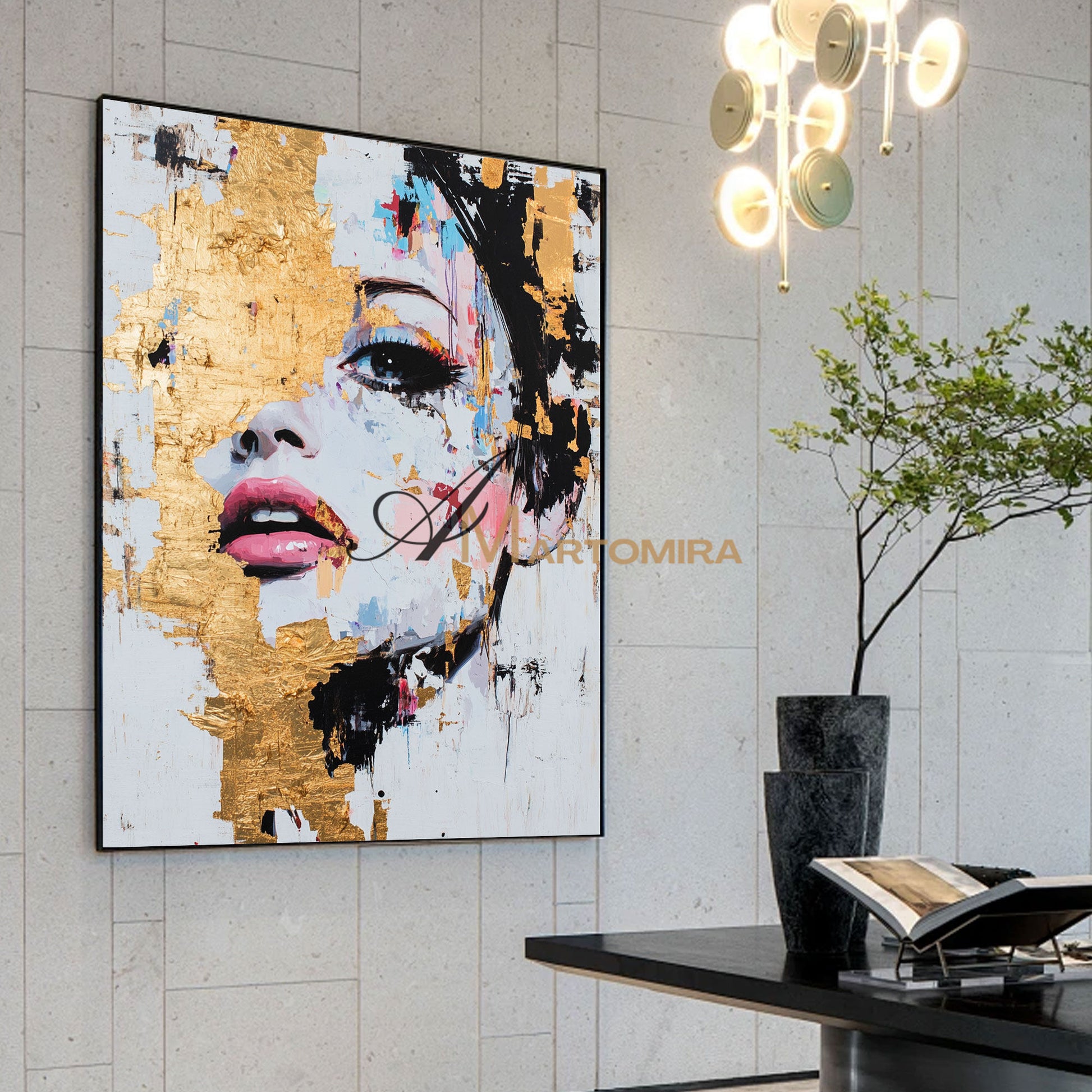 Gold Wall Art | Abstract Painting Of Face | Abstract Woman Painting | Decorative Wall Art #AP012