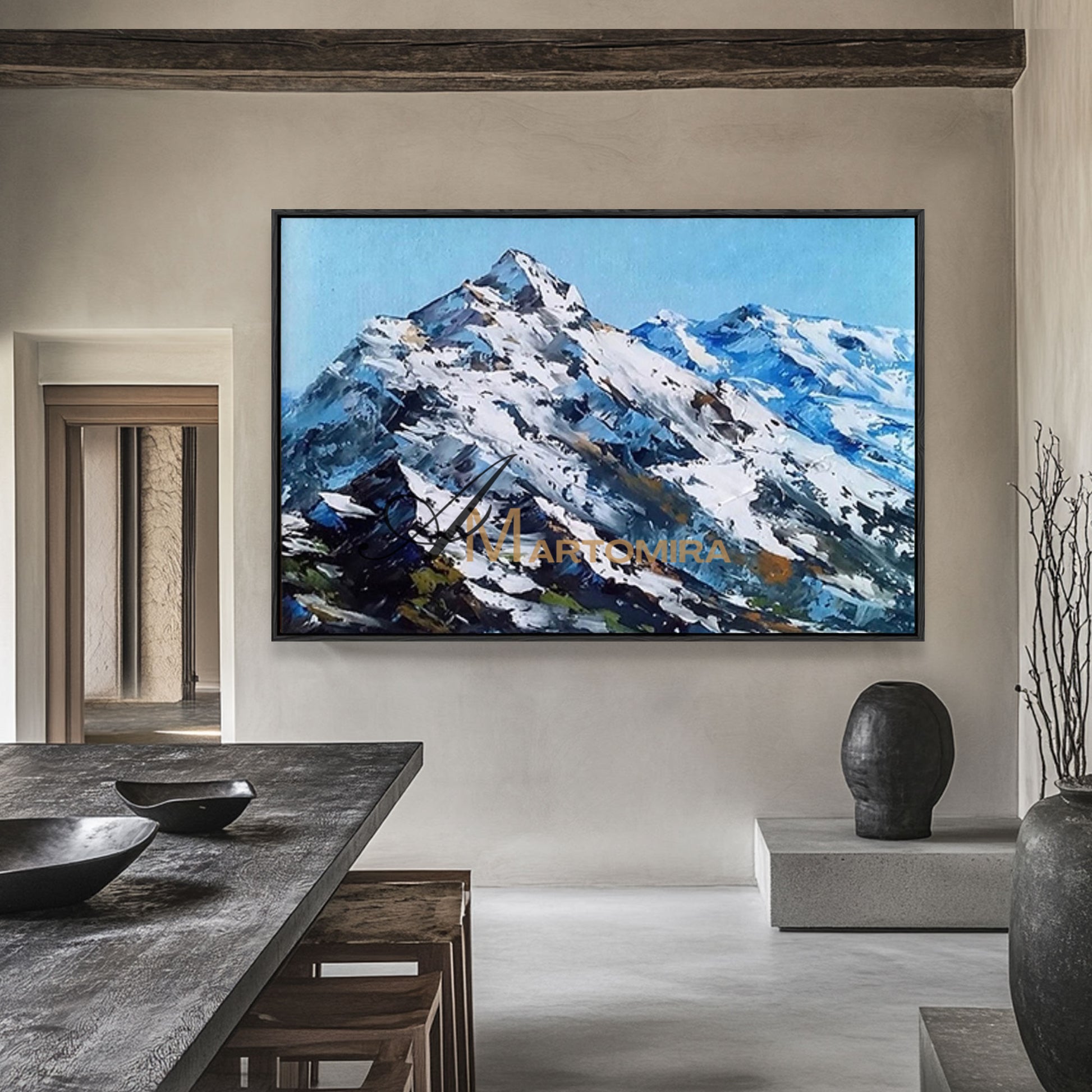 Abstract Landscape Painting | Mountain Wall Art | Snow Mountain Painting | Blue Wall Art #MF033