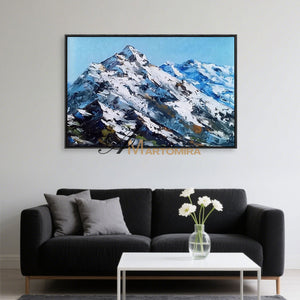 Abstract Landscape Painting | Mountain Wall Art | Snow Mountain Painting | Blue Wall Art #MF033
