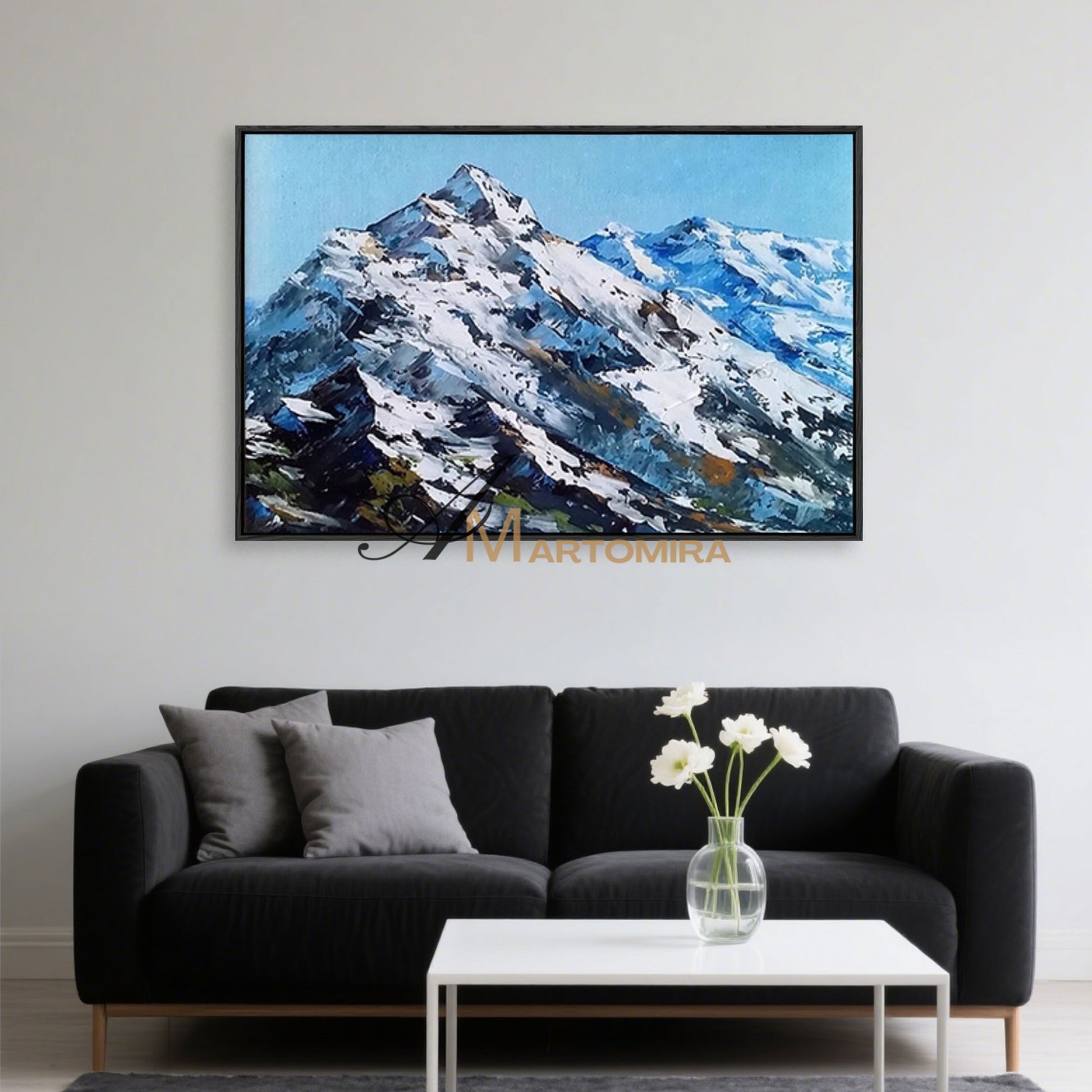 Abstract Landscape Painting | Mountain Wall Art | Snow Mountain Painting | Blue Wall Art #MF033