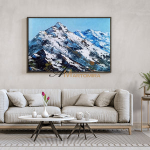 Abstract Landscape Painting | Mountain Wall Art | Snow Mountain Painting | Blue Wall Art #MF033