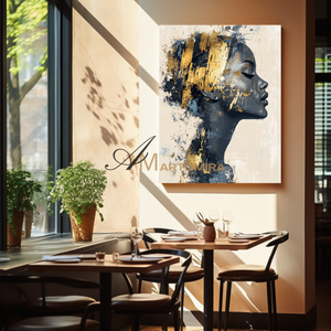 Portrait Painting | Black And Gold Wall Art | Large Canvas Art | Contemporary Wall Art Decor #AP013