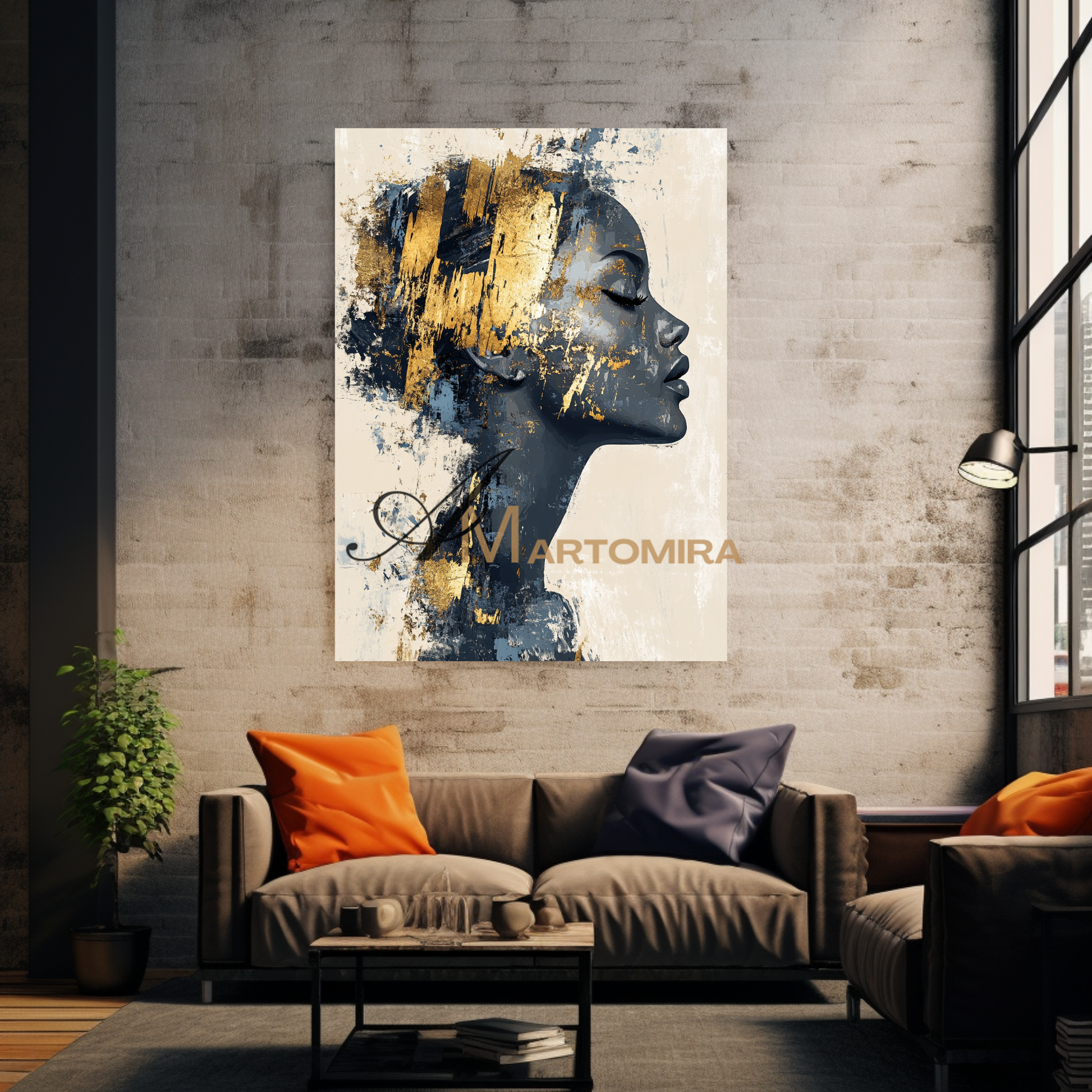 Portrait Painting | Black And Gold Wall Art | Large Canvas Art | Contemporary Wall Art Decor #AP013