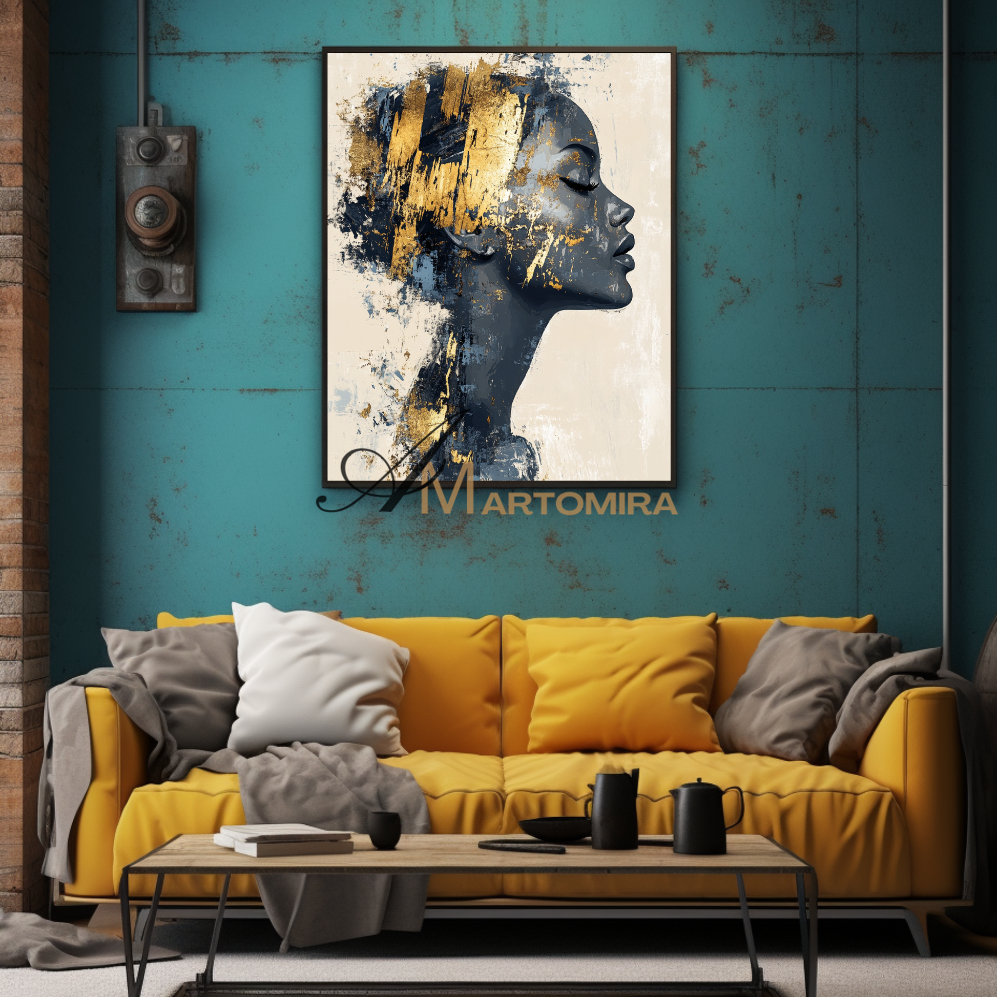 Portrait Painting | Black And Gold Wall Art | Large Canvas Art | Contemporary Wall Art Decor #AP013