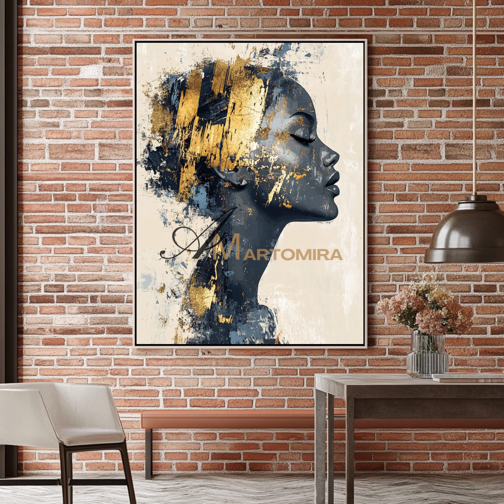 Portrait Painting | Black And Gold Wall Art | Large Canvas Art | Contemporary Wall Art Decor #AP013