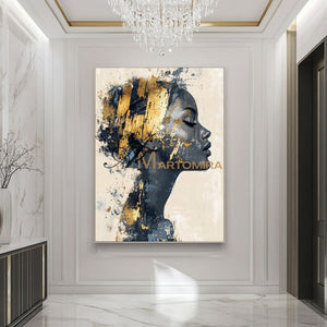 Portrait Painting | Black And Gold Wall Art | Large Canvas Art | Contemporary Wall Art Decor #AP013