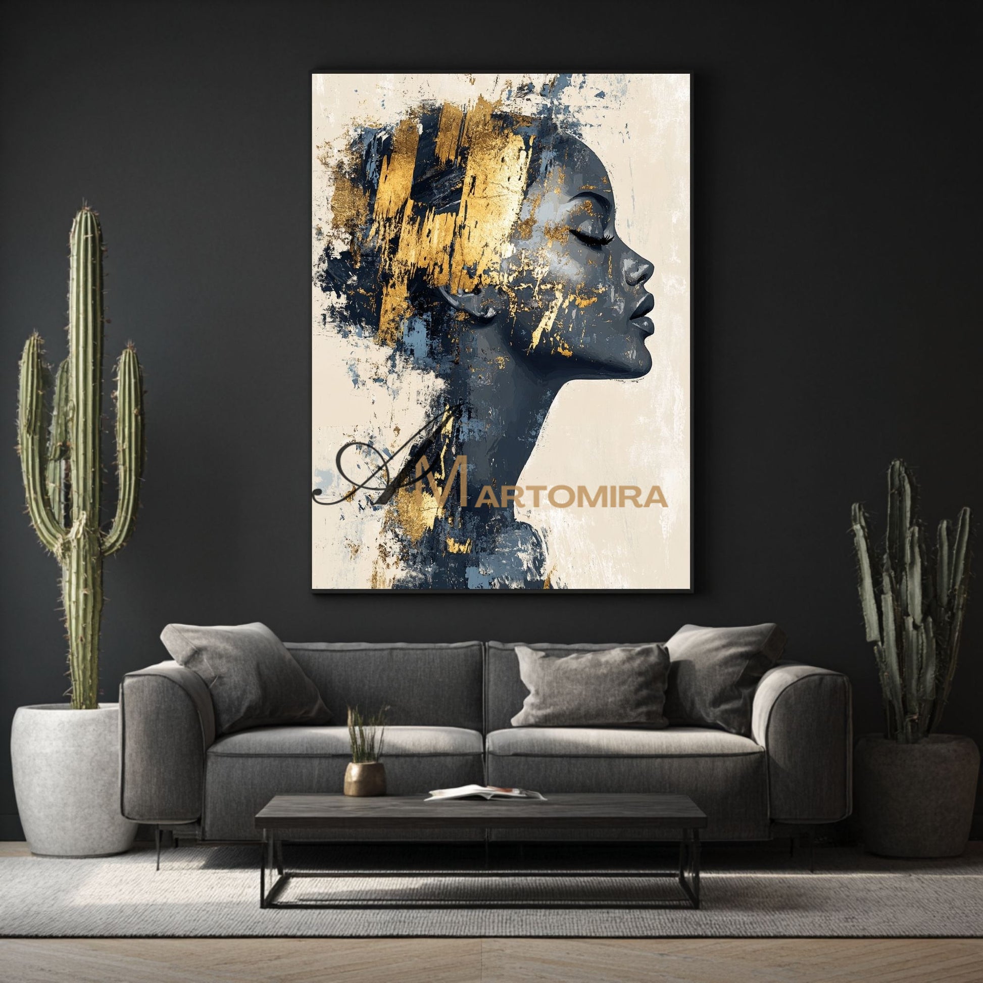 Portrait Painting | Black And Gold Wall Art | Large Canvas Art | Contemporary Wall Art Decor #AP013