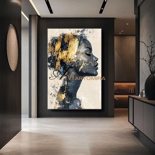 Portrait Painting | Black And Gold Wall Art | Large Canvas Art | Contemporary Wall Art Decor #AP013