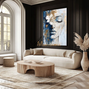 Wall Decorations | Abstract Painting Of Face | Blue And Gold Wall Art | Large Wall Art #AP014