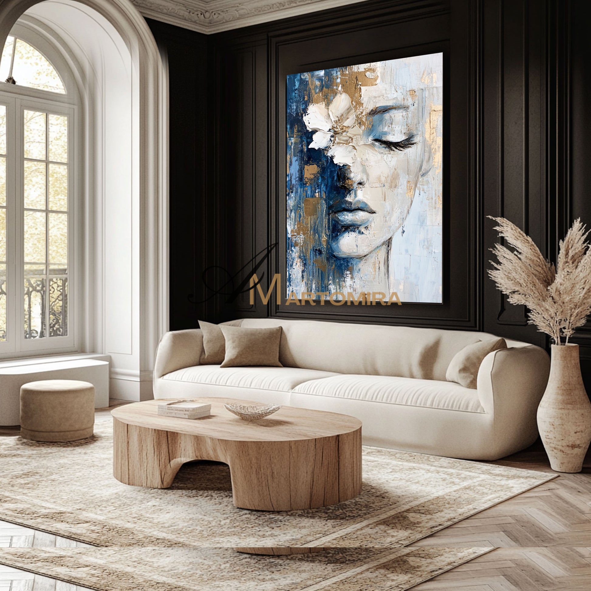 Wall Decorations | Abstract Painting Of Face | Blue And Gold Wall Art | Large Wall Art #AP014