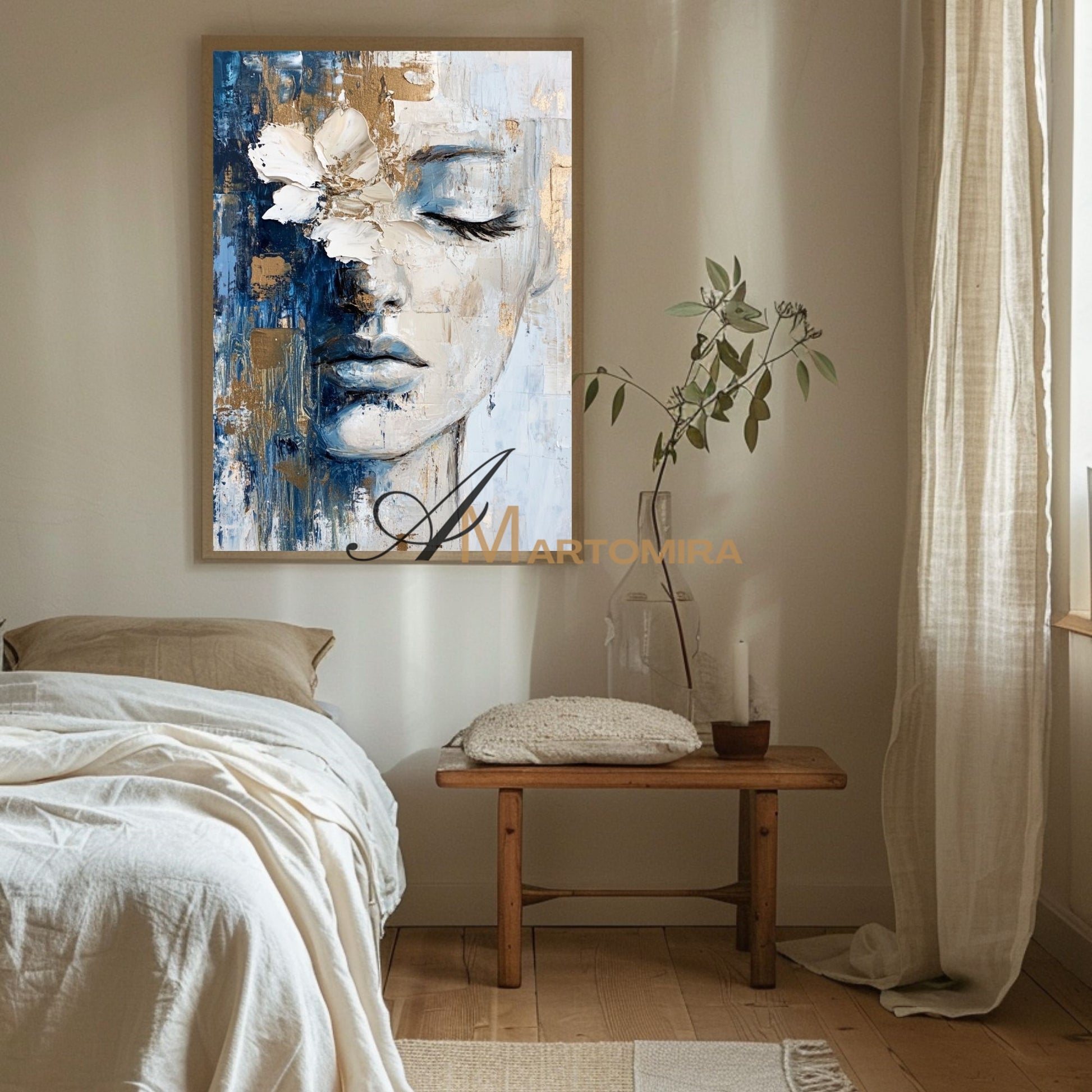 Wall Decorations | Abstract Painting Of Face | Blue And Gold Wall Art | Large Wall Art #AP014