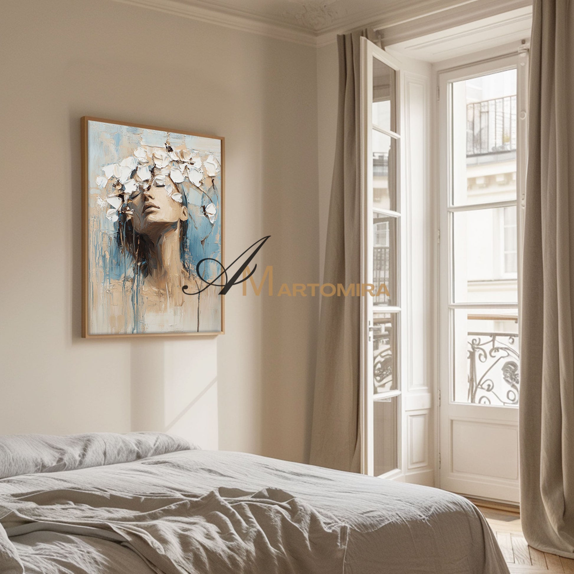 Abstract Woman Painting | Blue And White Wall Art | Abstract Painting | Large Canvas Art #AP015