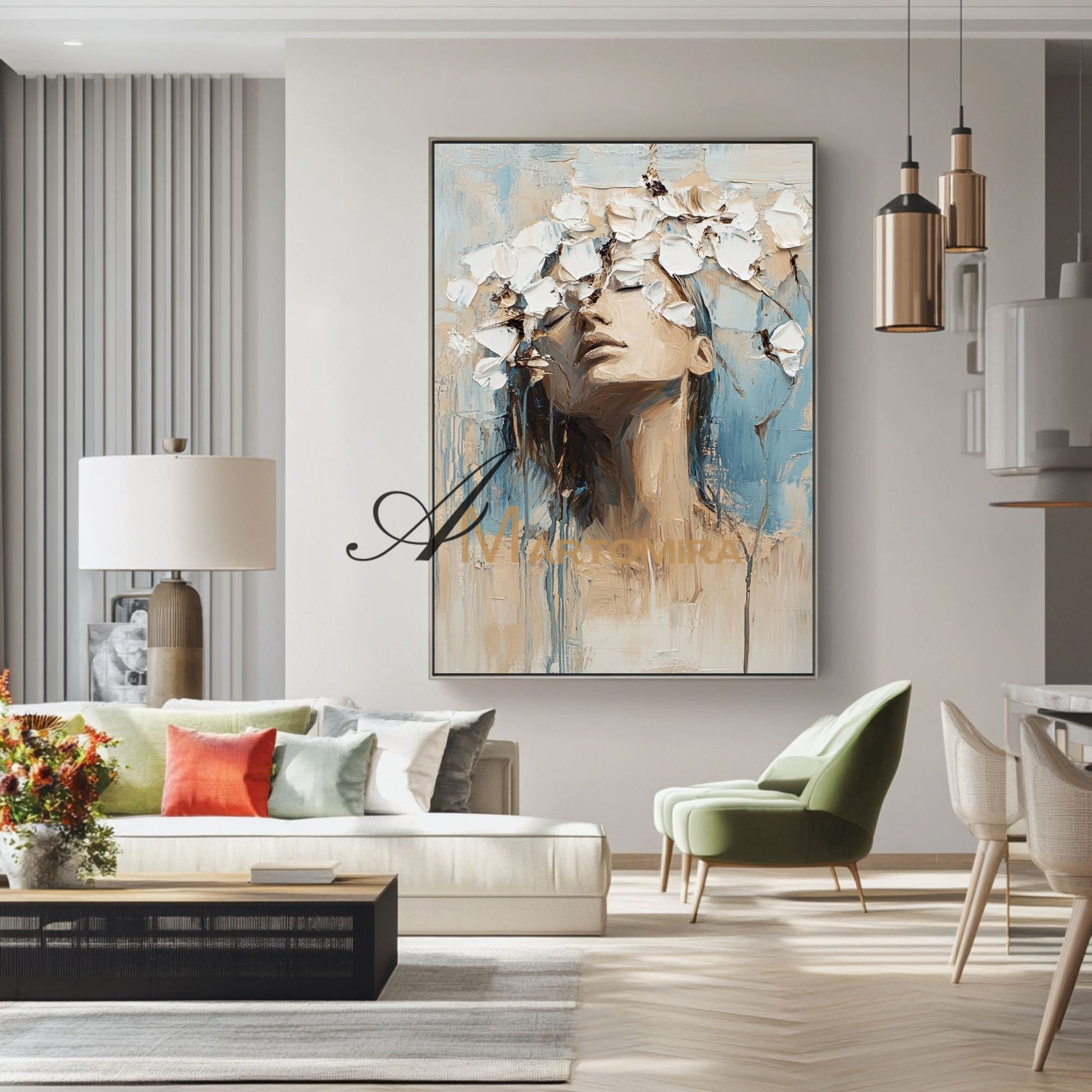 Abstract Woman Painting | Blue And White Wall Art | Abstract Painting | Large Canvas Art #AP015