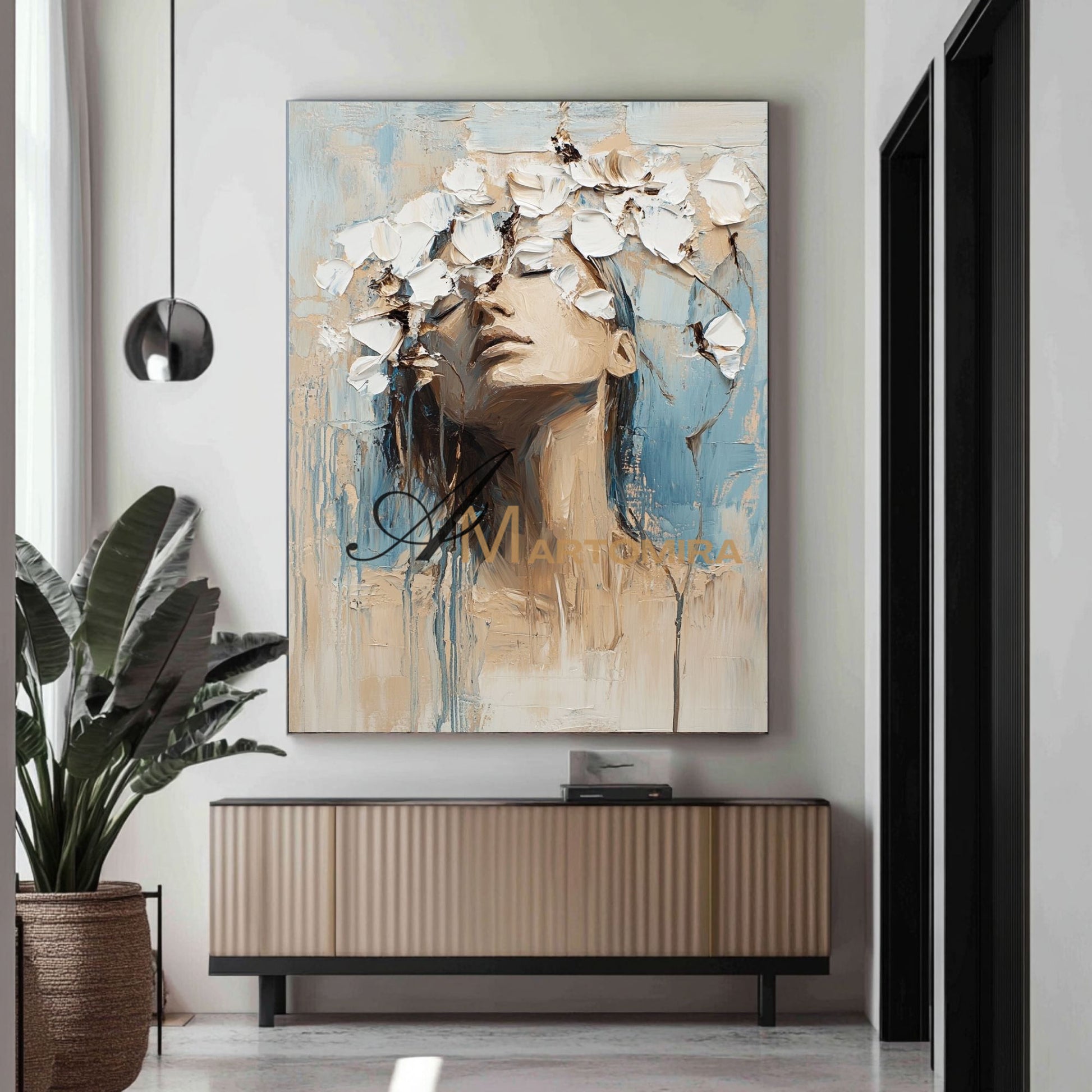 Abstract Woman Painting | Blue And White Wall Art | Abstract Painting | Large Canvas Art #AP015