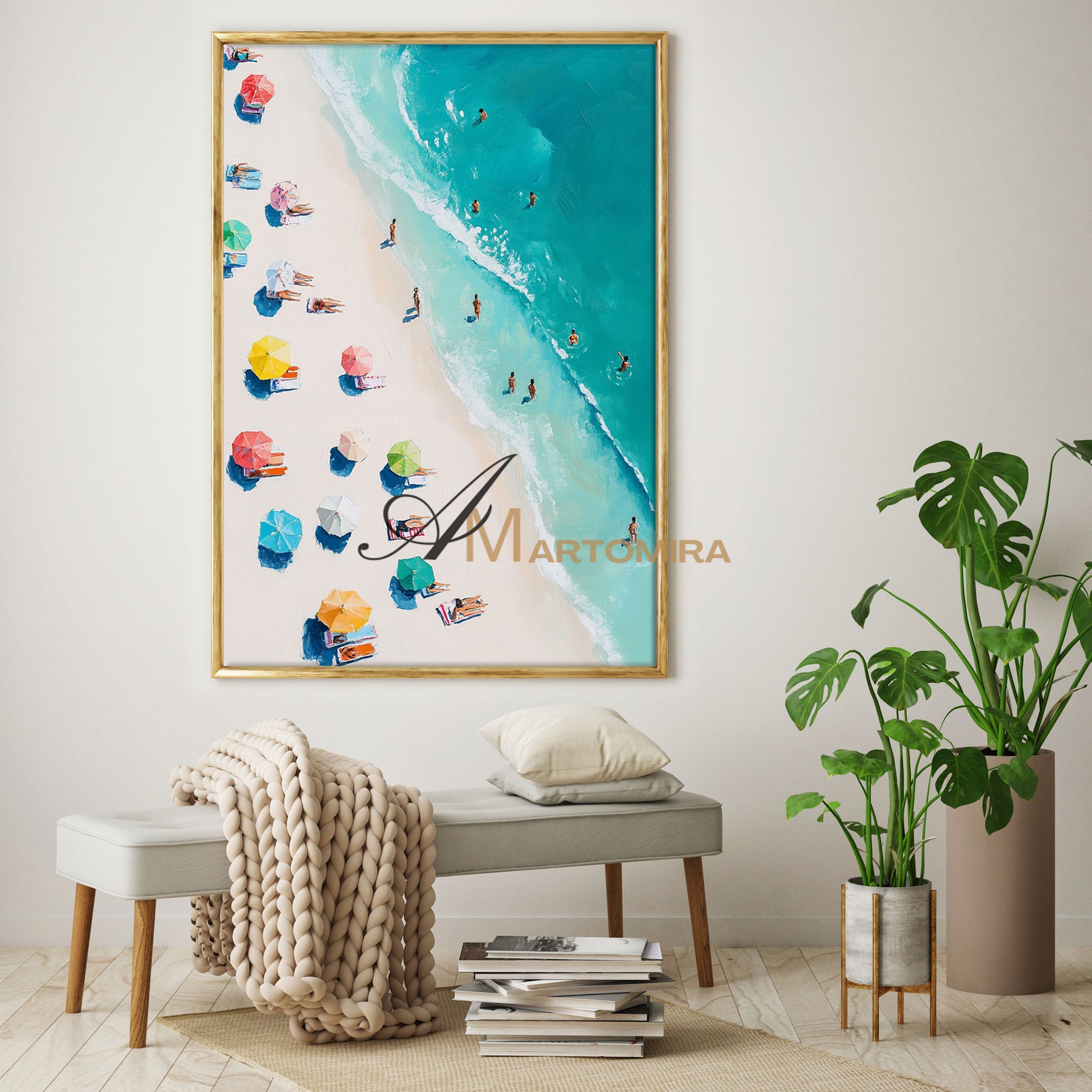 Painting On Beach | Blue Ocean Paintings | Landscape Canvas Oil Painting | Modern Art #POS138
