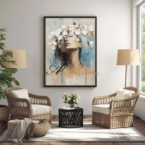 Abstract Woman Painting | Blue And White Wall Art | Abstract Painting | Large Canvas Art #AP015