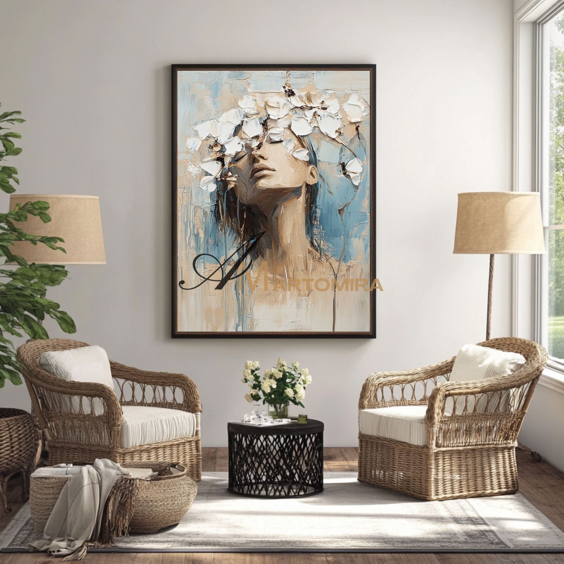 Abstract Woman Painting | Blue And White Wall Art | Abstract Painting | Large Canvas Art #AP015