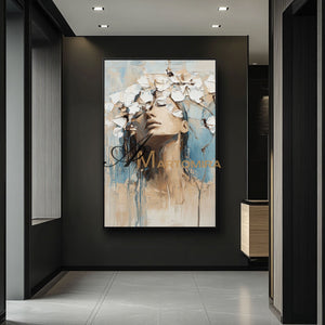Abstract Woman Painting | Blue And White Wall Art | Abstract Painting | Large Canvas Art #AP015