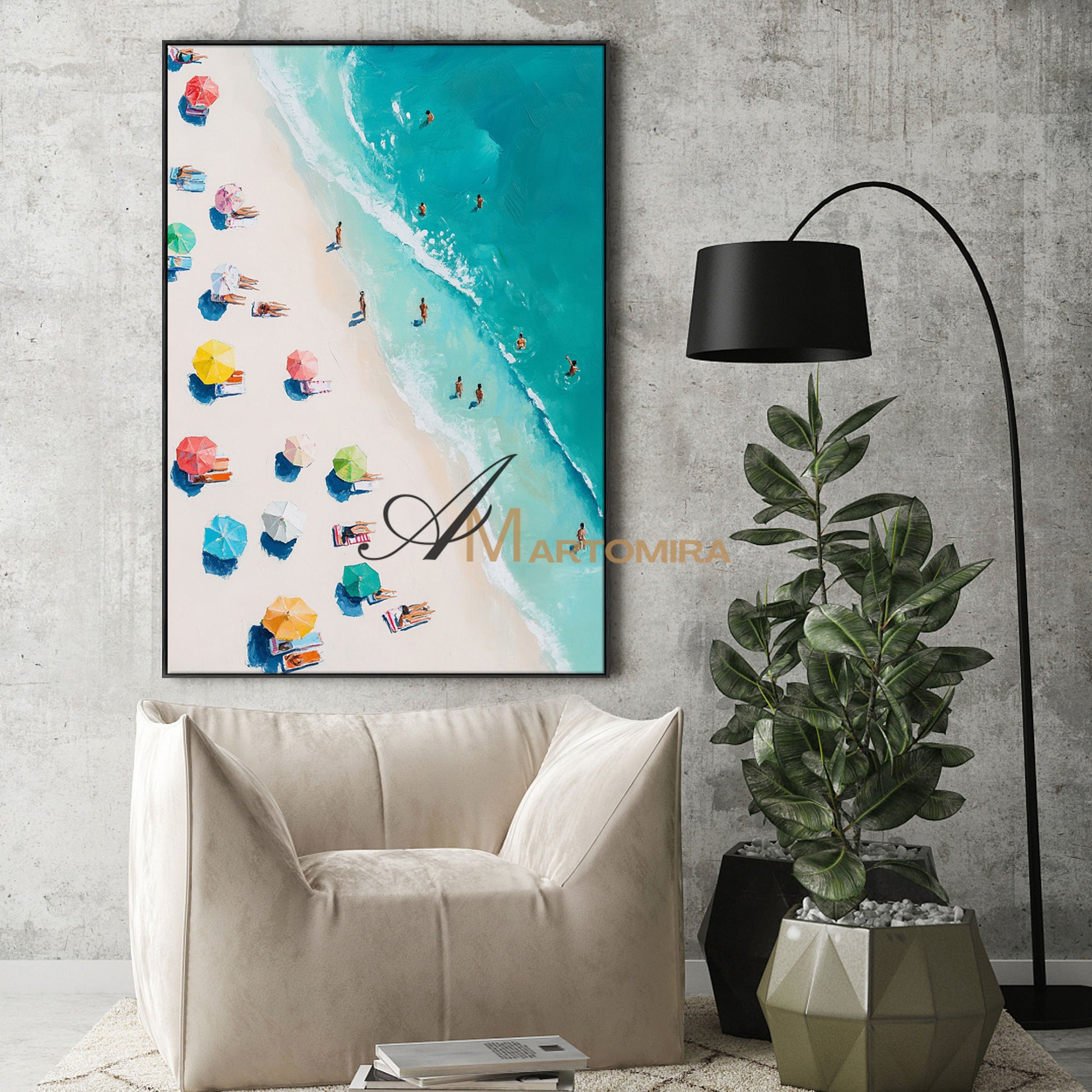 Painting On Beach | Blue Ocean Paintings | Landscape Canvas Oil Painting | Modern Art #POS138