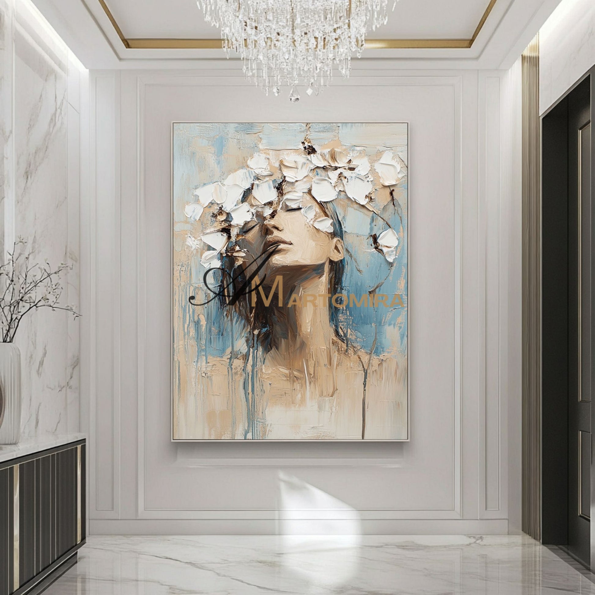 Abstract Woman Painting | Blue And White Wall Art | Abstract Painting | Large Canvas Art #AP015