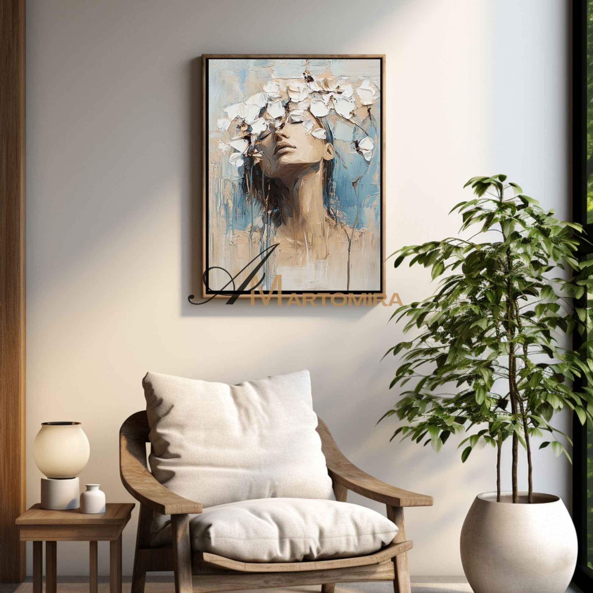 Abstract Woman Painting | Blue And White Wall Art | Abstract Painting | Large Canvas Art #AP015