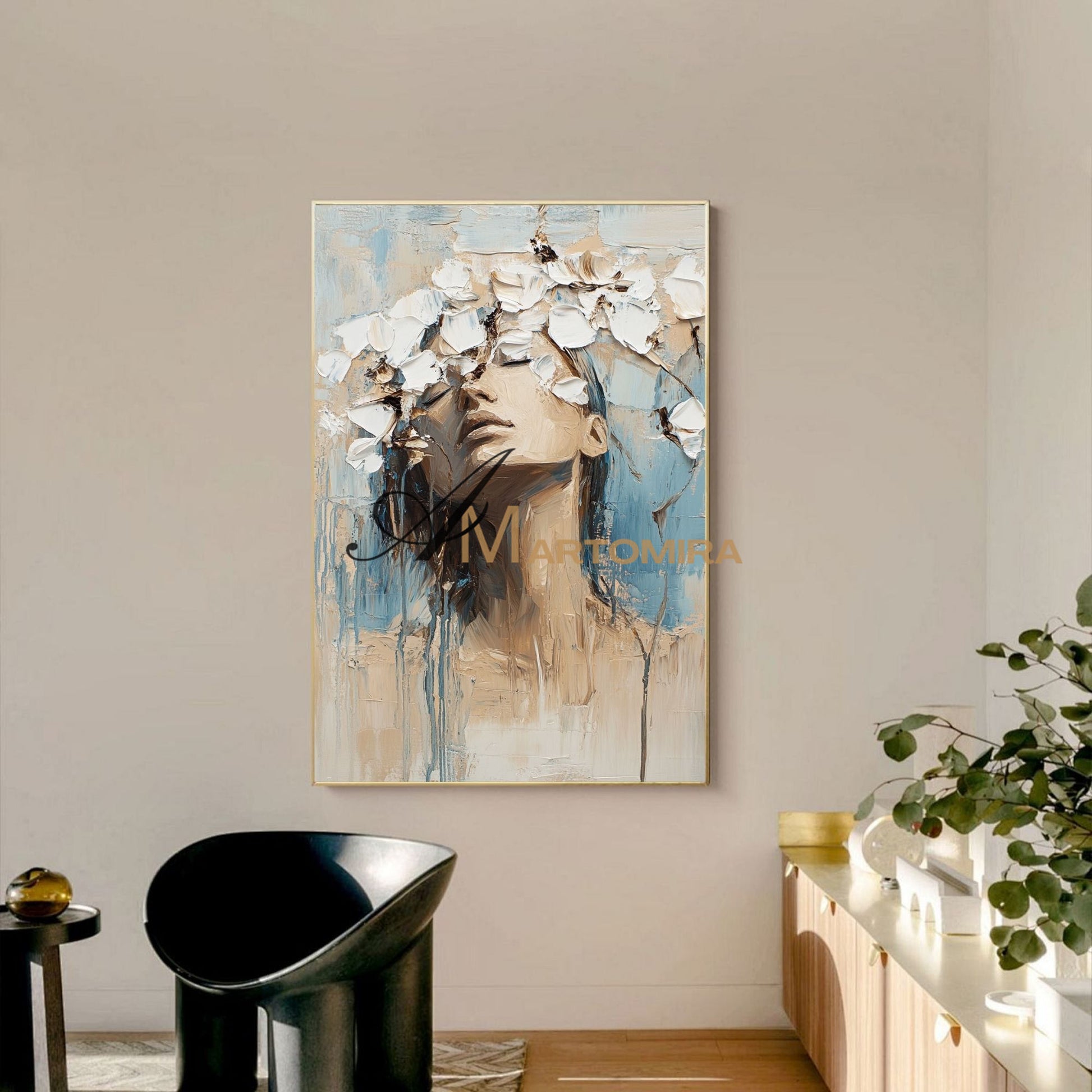 Abstract Woman Painting | Blue And White Wall Art | Abstract Painting | Large Canvas Art #AP015