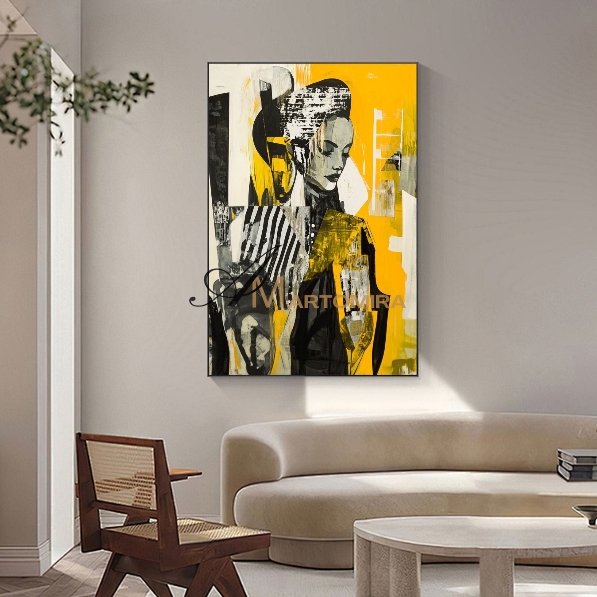 Abstract Wall Art | Yellow Wall Art | Painting Art Woman | Large Canvas Wall Art #AP016