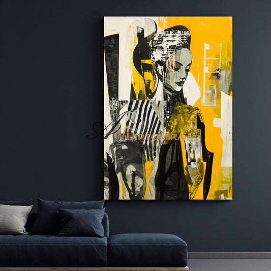 Abstract Wall Art | Yellow Wall Art | Painting Art Woman | Large Canvas Wall Art #AP016