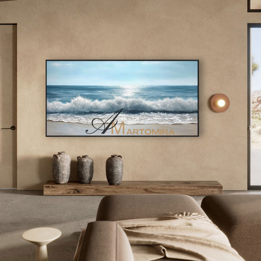 The Wave Painting | Blue Ocean Paintings | Large Horizontal Wall Art | Beach Canvas #POS139