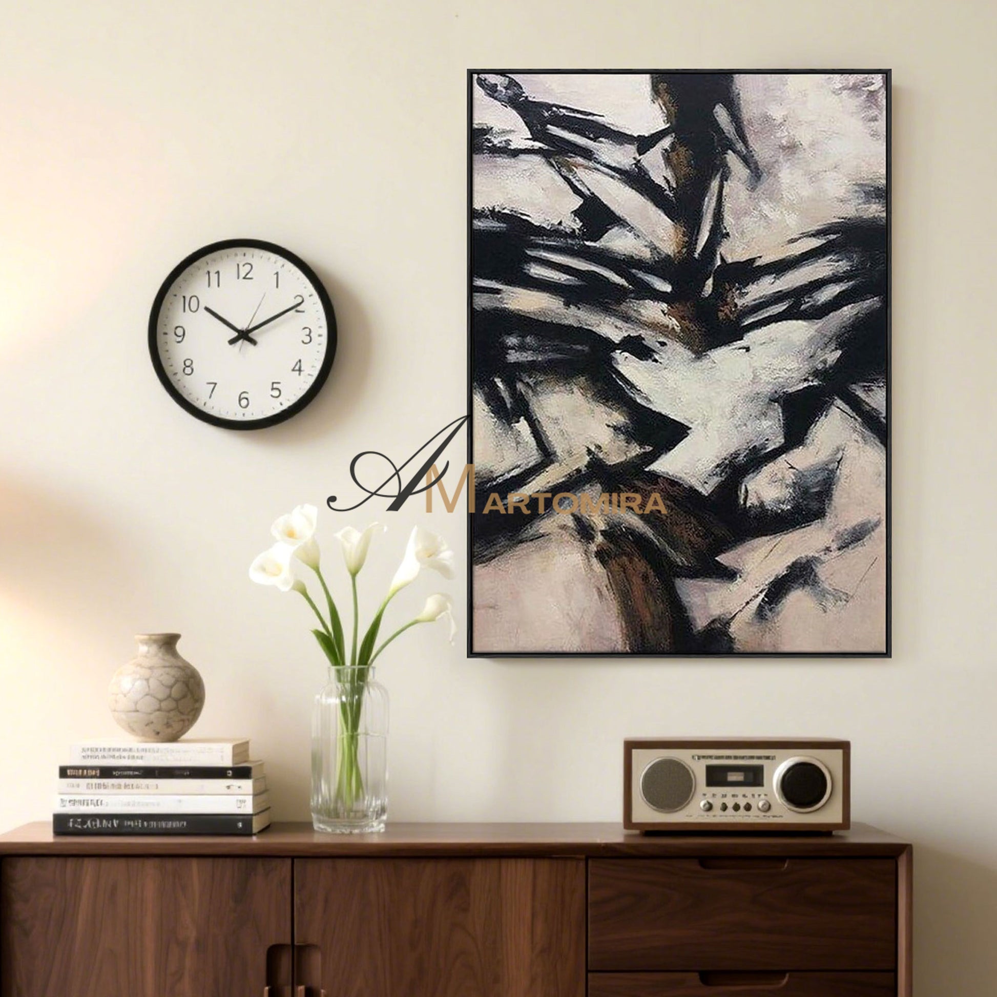 Abstract Wall Art | Large Living Room Wall Art | Abstract Modern Wall Art | Black Wall Art #MF037