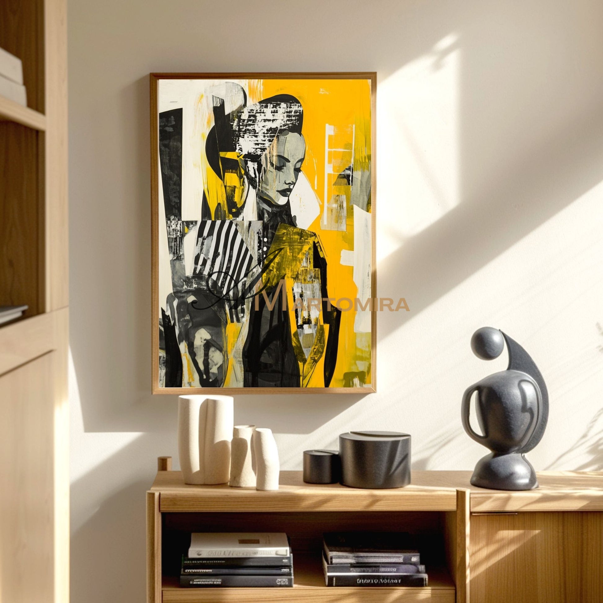 Abstract Wall Art | Yellow Wall Art | Painting Art Woman | Large Canvas Wall Art #AP016