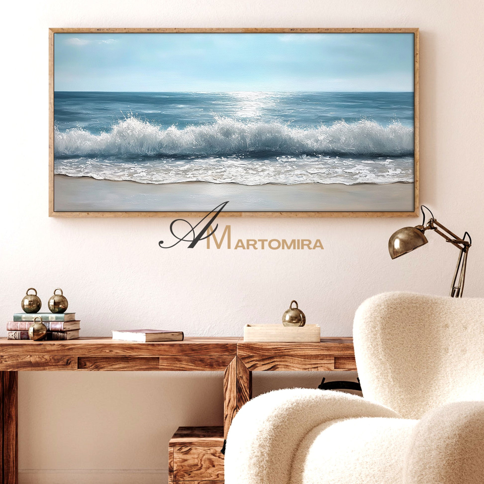 The Wave Painting | Blue Ocean Paintings | Large Horizontal Wall Art | Beach Canvas #POS139