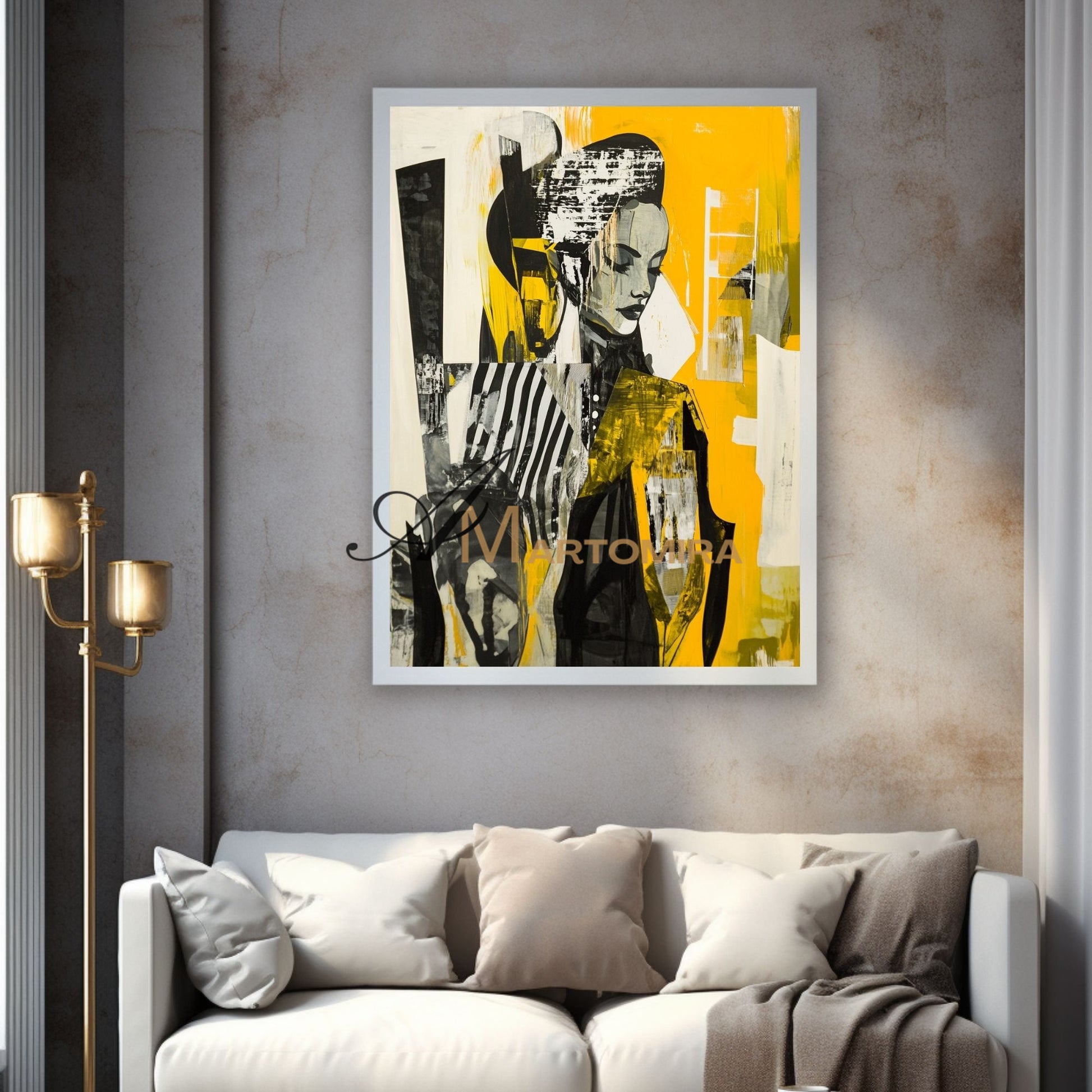 Abstract Wall Art | Yellow Wall Art | Painting Art Woman | Large Canvas Wall Art #AP016