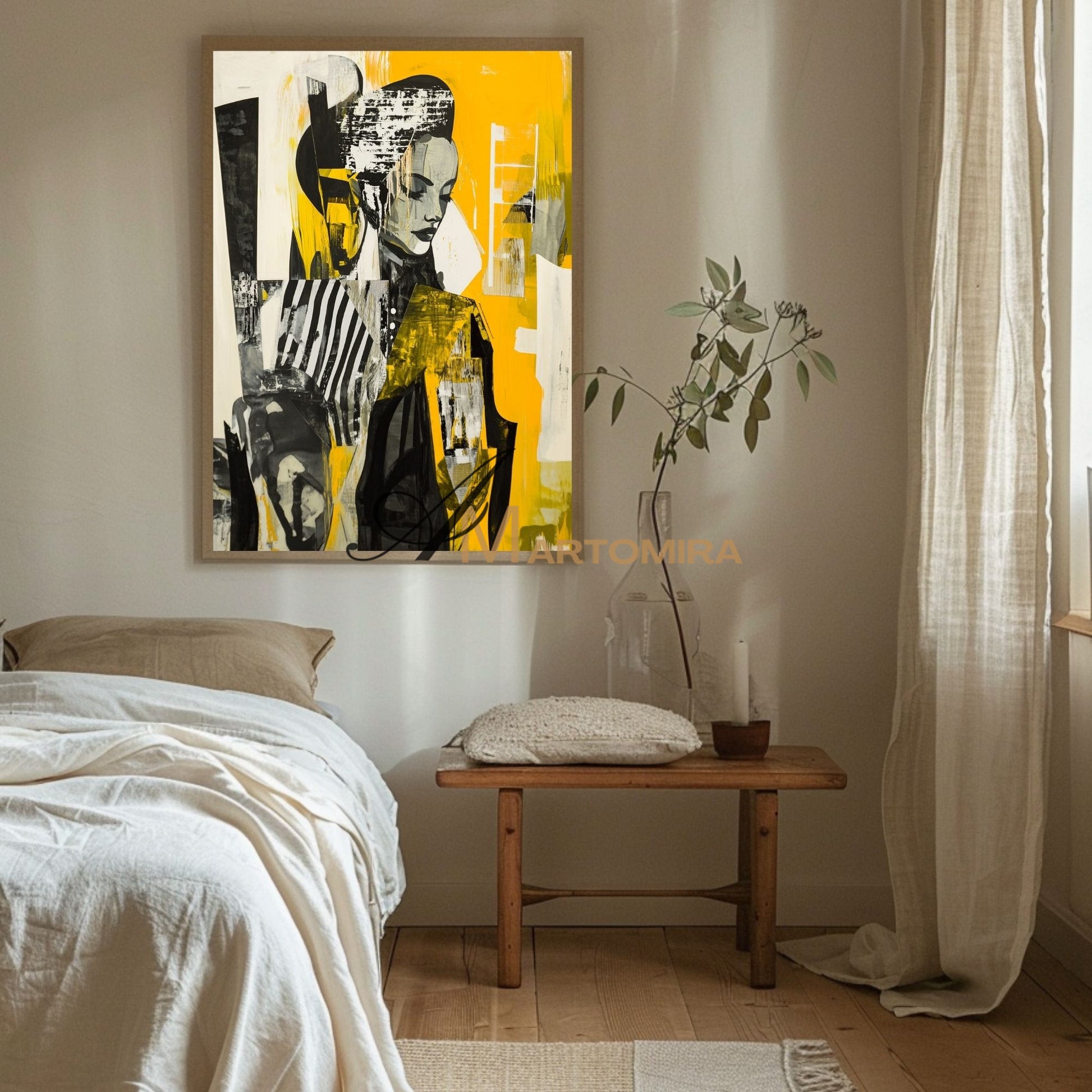 Abstract Wall Art | Yellow Wall Art | Painting Art Woman | Large Canvas Wall Art #AP016