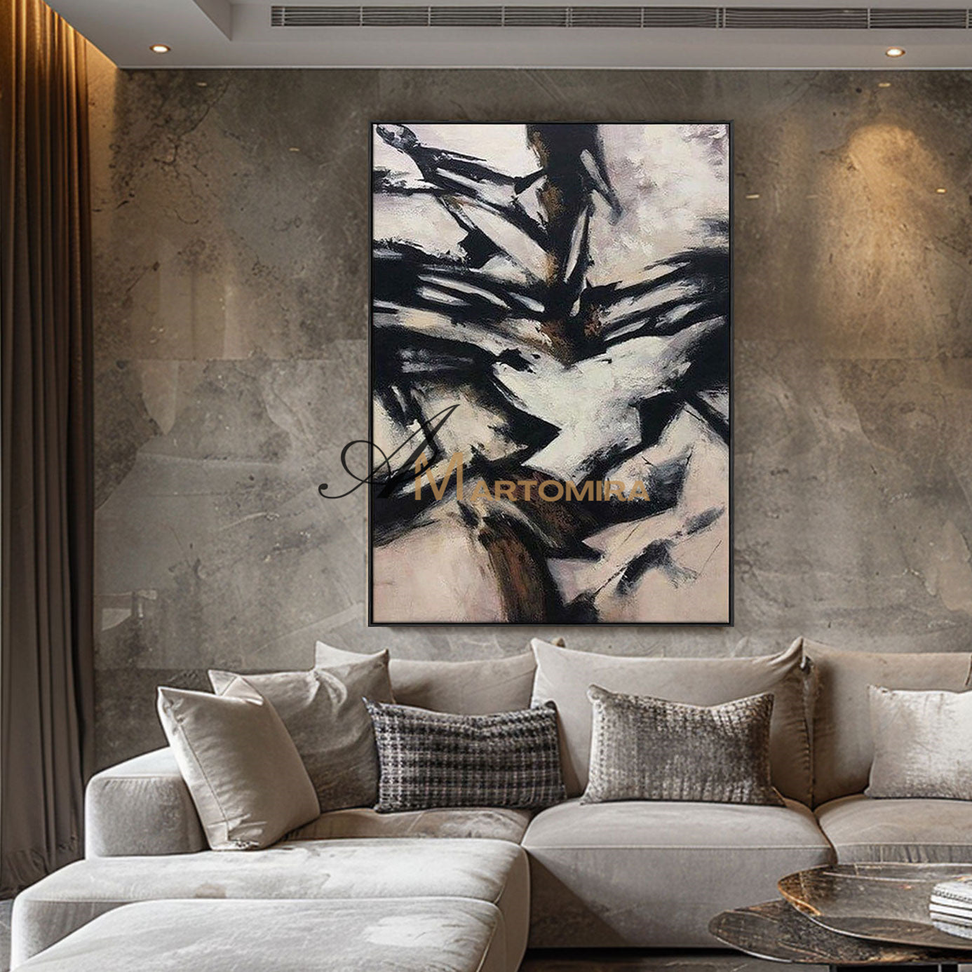 Abstract Wall Art | Large Living Room Wall Art | Abstract Modern Wall Art | Black Wall Art #MF037