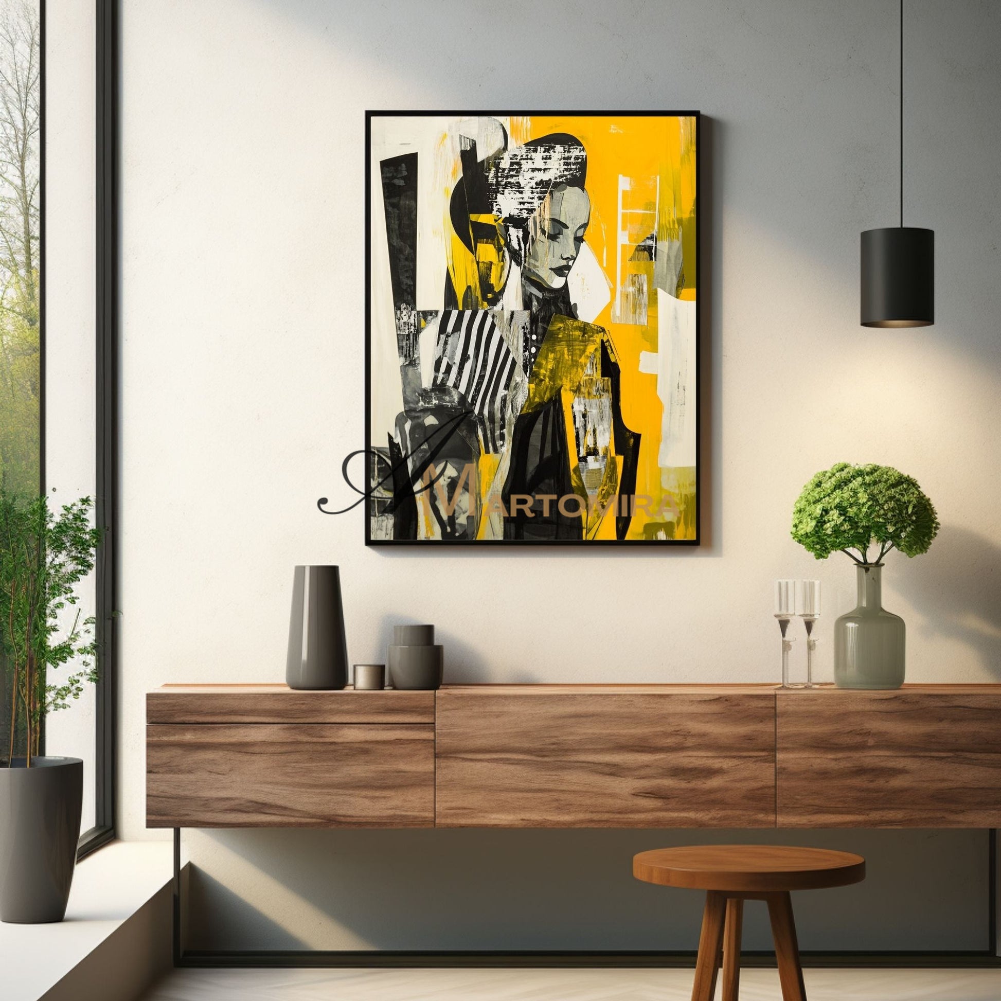 Abstract Wall Art | Yellow Wall Art | Painting Art Woman | Large Canvas Wall Art #AP016