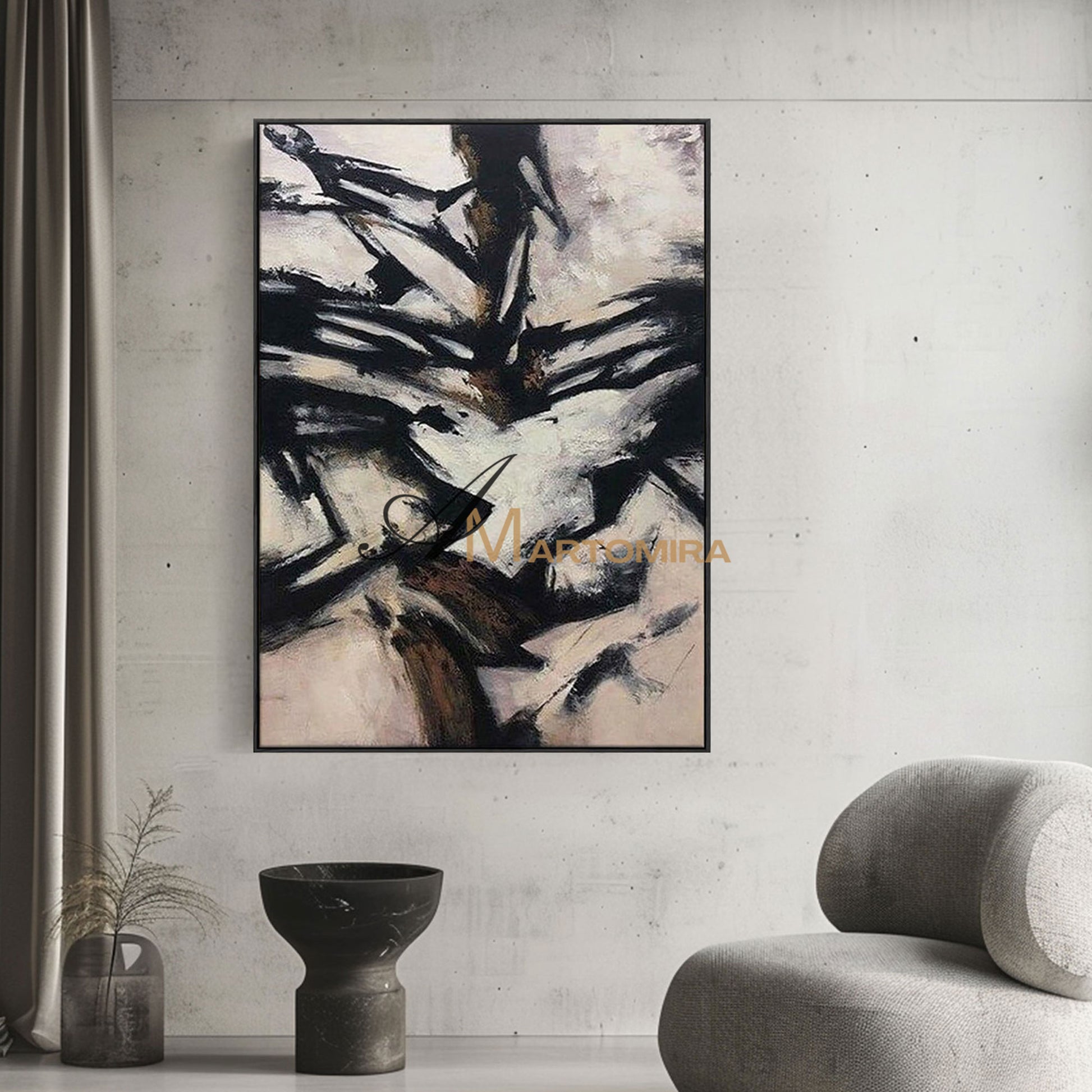 Abstract Wall Art | Large Living Room Wall Art | Abstract Modern Wall Art | Black Wall Art #MF037