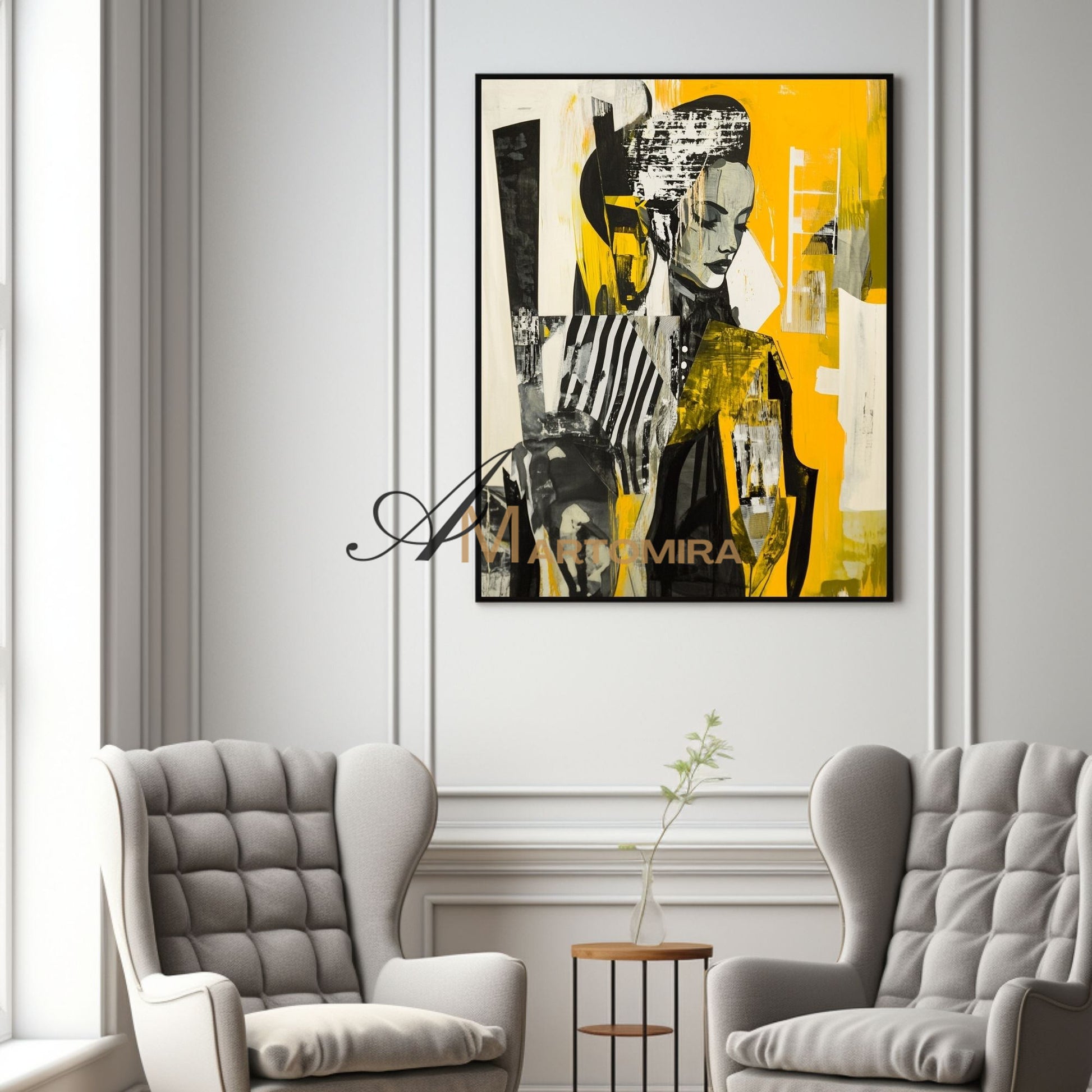 Abstract Wall Art | Yellow Wall Art | Painting Art Woman | Large Canvas Wall Art #AP016